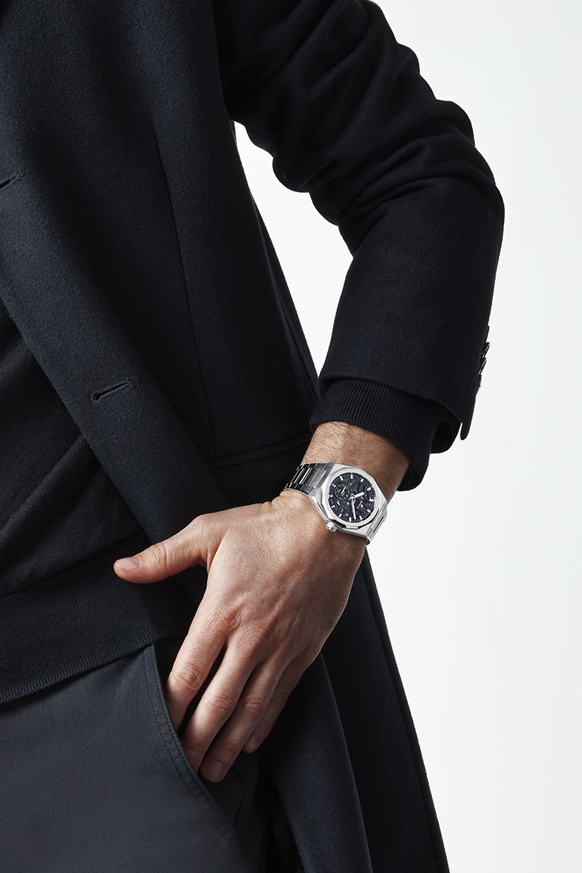 DEFY Skyline Skeleton steel automatic watch with black open DEFY Skyline Skeleton steel automatic watch with black open